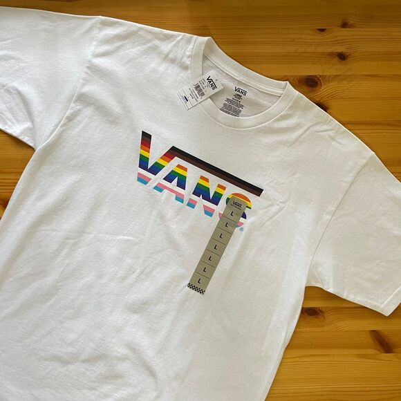 VANS T-Shirt Rainbow Logo Classic White 100% Cotton Unisex Large - Picture 11 of 11